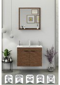 Resim Biani Fix Arya 75 Cm Seramik Lavabolu, Aynalı, Banyo Dolabı, Lavabo Dahil, Mdf,Aybe Kahve 