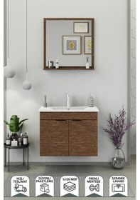 Resim Biani Fix Arya 75 Cm Seramik Lavabolu, Aynalı, Banyo Dolabı, Lavabo Dahil, Mdf,Aybe Kahve 