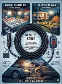 Resim Araç Çakmak Girişli 30w 12v Led Ampul,lü E27 Duylu Anahtarlı Araç,karavan,kamp Seyyar Lamba 12/16a 2 X1,5mm Ttr Bakır 10 Mt-siyah 