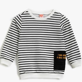Resim Erkek Bebek Çizgili Pamuklu Sweatshirt Bisiklet Yaka 
