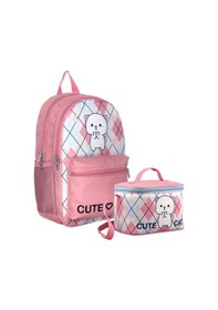 Resim Cennec Love Cute Cat Desenli Kız Çocuk Beyaz Pembe İkili Çanta Ve Beslenme Seti - Setumt5024b Pembe - Beyaz 
