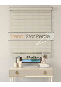 Resim Geniş Plise Krem Boncuklu Zebra Stor Güneşlik Perde Opak Krem 