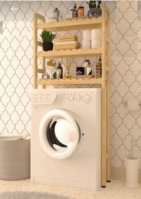 Resim Genel Markalar Çamaşır Makinesi Üstü Ahşap Düzenleyici Raf Banyo Rafı Makina Üstü Çok Amaçlı Dolap 3 Katlı 