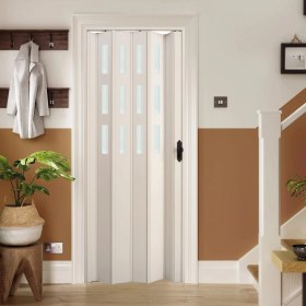 Resim Faran Dekorasyon 102 x 230 Beyaz Renk Camlı Pvc Akordiyon Katlanır Kapı - Frnakmodel-138 
