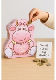 Resim Çocuklar İçin Para Biriktirme Kilitli Metal Kumbara Sevimli Hayvan İnek Figürlü Kumbara Hediye Pembe Çok Renkli 