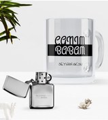 Resim Bk Gift Kişiye Özel Canım Babam Cam Kupa Bardak Benzinli Çakmak Seti 4 