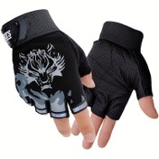 Resim Unisex Açık Bisiklet Sürüş Yürüyüş Spor Egzersiz File Yarım Parmak Eldiven Yarım Parmak Fitness Bisiklet Eldiveni 