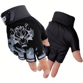 Resim Unisex Açık Bisiklet Sürüş Yürüyüş Spor Egzersiz File Yarım Parmak Eldiven Yarım Parmak Fitness Bisiklet Eldiveni 