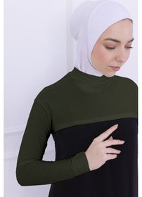 Resim Loggia Balıkçı Yaka Boyunluklu Kolluk Haki Yeşil - Likralı Dik Yakalı Kadın Body Tesettür Crop Bolero Haki 