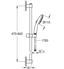 Resim Tempesta 110 shower rail set 3-spray, 600mm, 7.6l/min, MENA-Grohe 