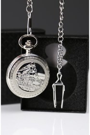 Resim imsaconcept Tren Lokomotif Kabartmalı Gümüş Renk Köstekli Saat Kutulu 