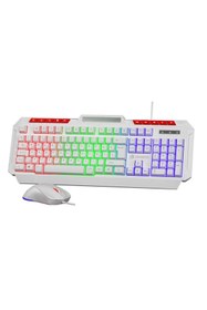 Resim Gamebooster Knight KM-11W Rainbow Aydınlatmalı Kablolu Oyuncu Klavye & RGB Mouse Set - Beyaz 