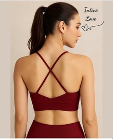 Resim Aurafit Kaplı Arkası Çapraz Derin Dekolte İp Askılı Spor Sütyeni/ Bordo 