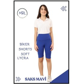 Resim Biker Şort Yüksek Bel İç Göstermez Esnek Yumuşak Likralı Soft Tbiker Basics Saks Mavi Mavi 