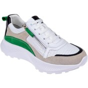 Resim pullman Hakiki Deri Yanı Fermuarlı Kadın Spor Ayakkabı PLM-34601 BEYAZ YEŞİL 