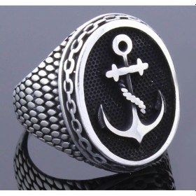 Resim Gümüş Zincir Işlemeli Çapa Erkek Yüzük 