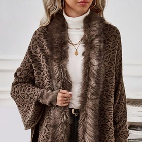 Resim 1 adet Kadınların Zarif Leopar Desenli Batwing Kollu Hırka - V-Yaka Bol Kesim Uzun Kollu Açık Önü Tül Detaylı, Orta Esneklikli Sonbahar Kış Rahat Şık Kıyafet, Elde Yıkanabilir Kadınlar İçin Hediye, Leopar Desenli Hırka, Kış Katman Parçası, V-Yaka Tasarımı, Yumuşak Dokulu Kadın Hırka, Kadın Hırka, Sonbahar Giyim Kadın 