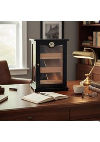 Resim 3 Raflı Puro Kutusu Humidor Kabinet Siyah 150's 