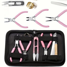 Resim 8 parça/set Pembe Yaşlı Takı Yapım Aracı Seti, Yuvarlak Burun, Sivri Burun ve Tel Kesiciler, Başlangıç ve Meraklılar için Dişsiz Pense içerir 