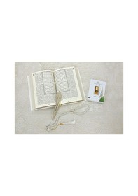 Resim Fransızca Mealli Medine Hatlı Kuranı Kerim Ve Seccade Seti Beyaz 