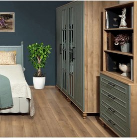 Resim Gülsün 4 Kapaklı Dolap Küf Yeşili Renk Mdf Gövde Rehau Kapak Gürgen Ağacı Ayaklı Diğer 