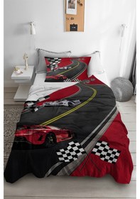 Resim Kırmızı Araba Desenli Tek Kişilik Pike ( Yastık Kılıflı ) 