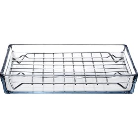 Resim Özbience Dikdörtgen Çelik Tel Izgara ve Borcam Cam Tepsi Seti 