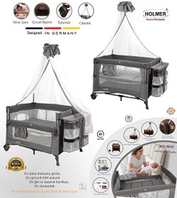 Resim Holmer Maxi Comfort Coolstyle 70x110 CM Anne Yanı Deluxe Kumaş Cibinlikli Gri Oyun Parkı 