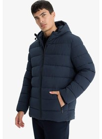 Resim Defacto Su İtici Slim Fit Dar Kesim Astarlı Kapüşonlu Fermuarlı Cepli Dolgulu Mont R0216az25aunv64 Lacivert-nv64 