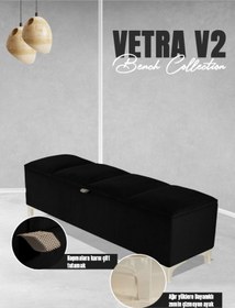 Resim Vetra V2 Sandıklı Puf Siyah Dilimli Model Sandıklı Bench Puf - Sandıklı Yatak Ucu Bankı 