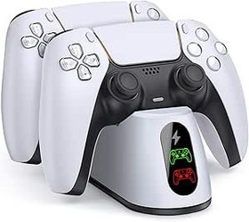 Resim NinjaPlusOX PS5 Controller Charging Station, PS5 Charging Station with Fast Charging AC Adapter 5V/3A for PlayStation 5 Controller, PlayStation 5 Charging Stand for Dualsense with LED Indicator, White 
