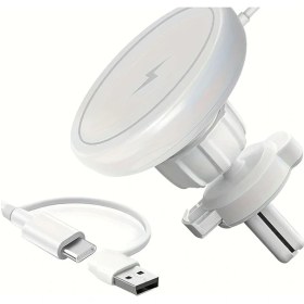 Resim Sunshine011 Beyaz 15w Çift Portlu Manyetik Kablosuz Araç Şarj Cihazı, Hızlı Şarj, Çift Cihaz Şarjı 