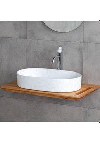 Resim Lena - Tezgah Üstü Lavabo Mat Beyaz Mermer Desenli - E-w1202m8- Beyaz 