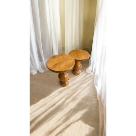 Resim Wood Ahşap 2'li Set Mantar Yan Sehpa Modern Fiskos / Tik Ağacı Renk / Zigon Sehpa Vernikli 