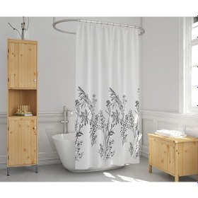 Resim Funda Desenli Banyo Perdesi Çift Kanat 120x200 CM Duş Perdesi Siyah - Beyaz 