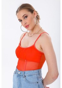 Resim Ceyss Design Astarlı İnce Askılı Tül Crop Büstiyer-nar Çiçeği Narçiçeği 