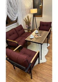 Resim Modern Van Balkon, Bahçe, Cafe - Metal Kanepe Koltuk Takımı - 2+1+1 + Masa Bordo Modernb1 Bordo 