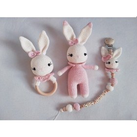 Resim Amigurumi Kiz Tavsan Yenidoğan Set 