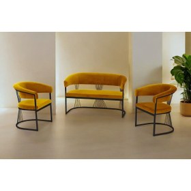 Resim Rozexi Rio Çay Seti Takımı Koltuk Takımı Oturma Odası Kafe Antre Hol Ofis 2+1+1 Siyah Metal 