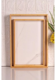 Resim Bambum Marbella - 2 Li Mermer Desenli Tepsi Beyaz Orta Küçük Beyaz 