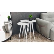 Resim Scandinavian Concept Beyaz Ahşap Ayaklı Zigon Sehpa Takımı 