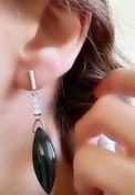 Resim OSESHOP Oniks Taşlı Zirkon Taş Detaylı Gümüş Tasarım Lüks Küpe 