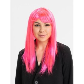 Resim Kuzgun Ticaret Şeker Pembesi Koyu Pembe Renk Uzun Düz Parti Peruğu 