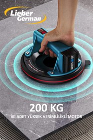 Resim Lieber German 2x Akülü 200 KG Kapasiteli Dijital Ekranlı Çift Motorlu Cam Vantuzu Yuvarlak 
