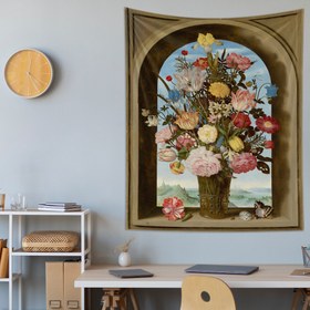 Resim Vase of Flowers in a Window Niche Duvar Örtüsü - 100 cm x 135 cm 