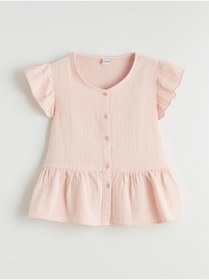 Resim LC Waikiki M&B Collection Pembe V Yaka Fırfır Detaylı Müslin Kız Çocuk Gömlek 