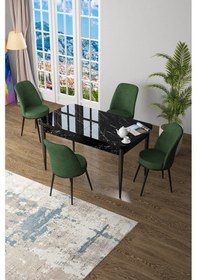 Resim Canisa Concept Zen Serisi 80x132 Mdf Açılabilir Siyah Mermer Desen Masa Takımı Ve 4 Haki Yeşil Sandalye Haki Yeşili Sandalyeler Siyah Masa 