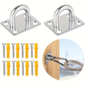 Resim 10 Adet Paslanmaz Çelik Deniz Tipi M6 Göz Civataları, Montaj Plakası ve Vidalı ile, Ağır Hizmet Tipi Metal Askılar, Hamak, Spor Ekipmanları, Ev, Gemi Güverte Donanımı için 