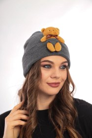 Resim Mamayaga Unisex Ayılı Spor Şık Tasarım Hediyelik Bebe Mavisi Bere gri 
