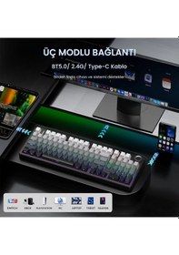 Resim Aula F99 Pro 3 Modlu Rgb Hot Swap Mekanik Nimbus V3 Switch Kablosuz Makrolu Klavye Gradyan Gri 